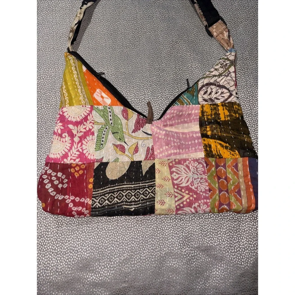 Kathmandu Imports Patchwork Hobo Bag Vibrant‎ Kantha Stitching Crossbody